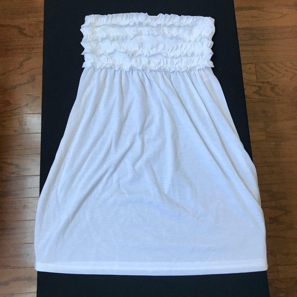 White ruffle beach coverup dress.